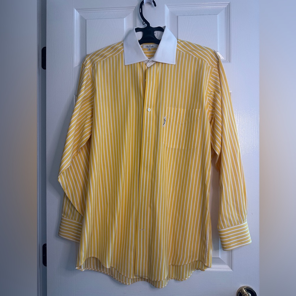 Faconnable Yellow and White Striped Dress Shirt